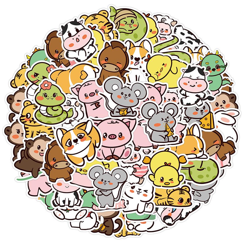 60-Piece Cute Animal Graffiti Sticker Set for Phone Cases, Water Bottles, and Laptops