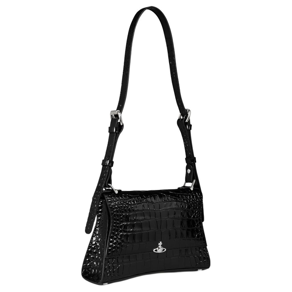 VIVIENNE WESTWOOD Bianca 26SS Silver Light Relief Sphere Magnetic Flap Closure Calfskin Shoulder Bag Small Women Shoulder Bag 4603000LWL0098BLACK
