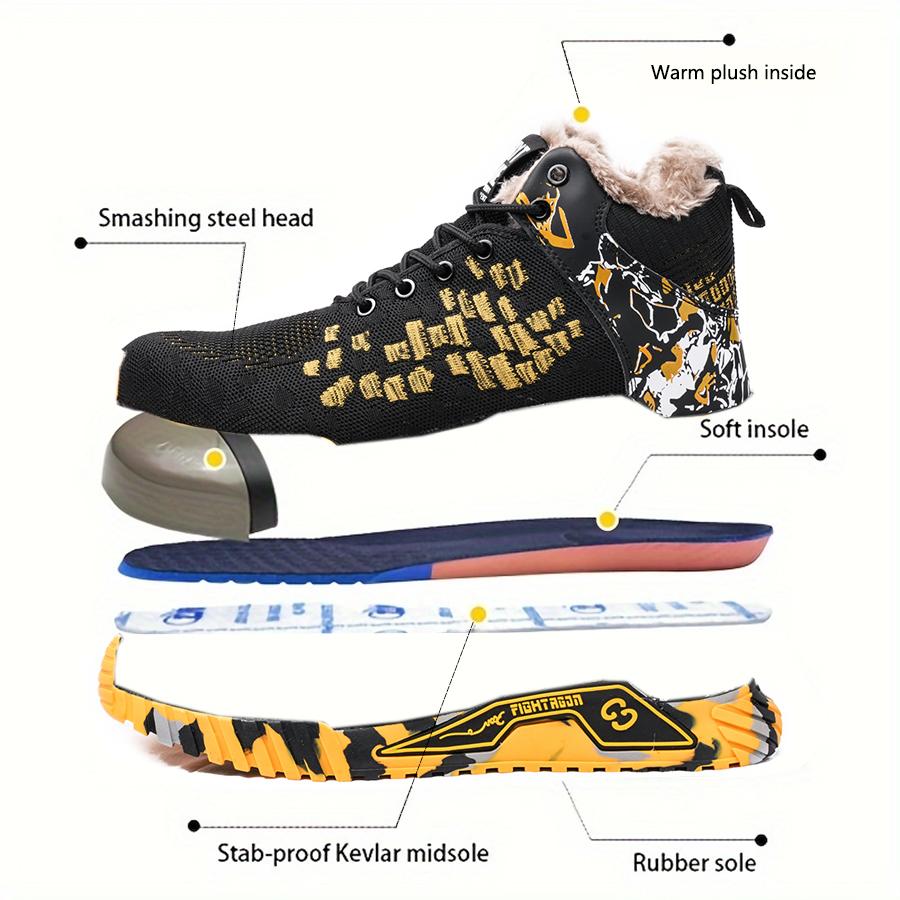 Winter Boots Men Shoes Steel Toe Work Boots Keep Warm Fur Construction Safety Boots Puncture-Proof Thick Plush Work Sneakers