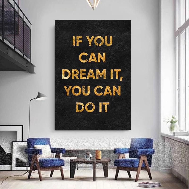 Nordische Goldfolie Inspirierende Zitate Leinwandgemälde Poster und Drucke Wandkunst Bild für Büroraum Heimdekoration Kein Rahmen