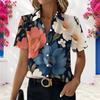 Women Plus Size Collared Neck Short Sleeve Floral Printed Button Front Shirt