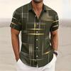 Camisa de Manga Corta con Estampado de Ola Degradado Negro y Dorado para Hombre 2026, Nuevo Top Casual de Verano, Camisa Hawaiana, Tejido Cómodo