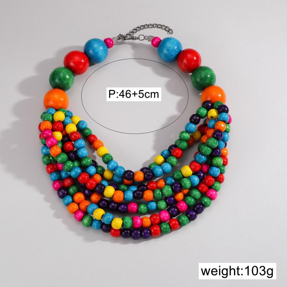 Zircón Africano Tendencia 2025 Estilo Étnico Bohemio Collar Hecho a Mano de Múltiples Capas con Cuentas de Madera Para Mujer Accesorios de Fiesta