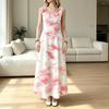 Women Sleeveless U Neck Maxi Dress,Pink Tie Dye Sundress,Abstract Splash Print,Summer Beach Dress