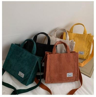 2026 New Solid Color Simple and Versatile Fashi Striped Corduroy Canvas Bag Women's Shoulder Messenger Handbag Korean Versi