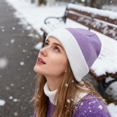 Gorro de Malha Quente Elástico com Punho Design Bloco de Cores Gorro de Inverno Ajuste Perfeito Viagem ao Ar Livre Ciclismo Acessório de Cabeça para Clima Frio