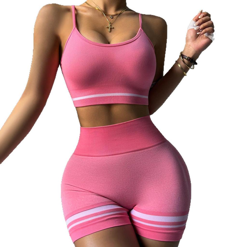 Women's Seamless Colorblock Yoga Set: Shockproof Sports Bra & Hip-Lifting Fitness Shorts