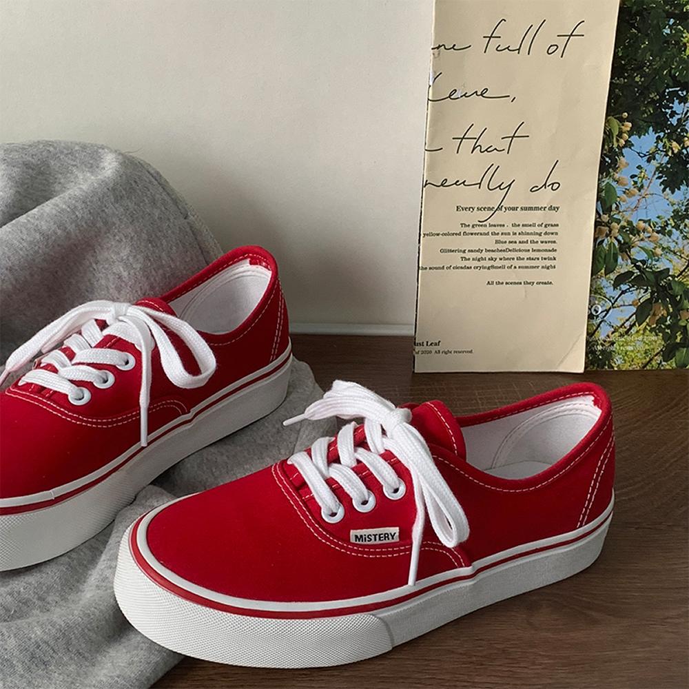 Casual Flats Canvas Sneakers Women Outdoor Solid Color Shallow Sports Shoes Tennis Female Streetwear Lace Up Vulcanize Shoes