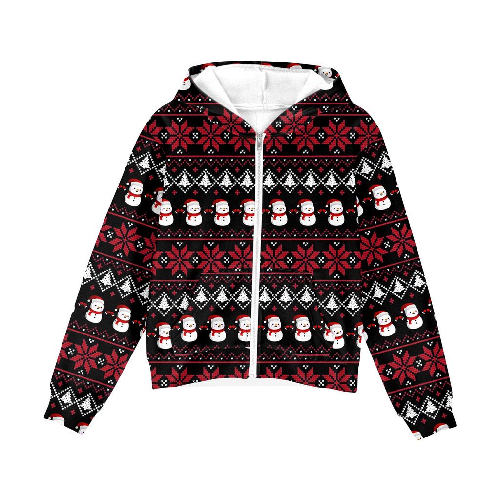 Children's Fashion Christmas Printed Long Sleeved Hooded Sweatshirt, Girls' Hoodie Jacket
