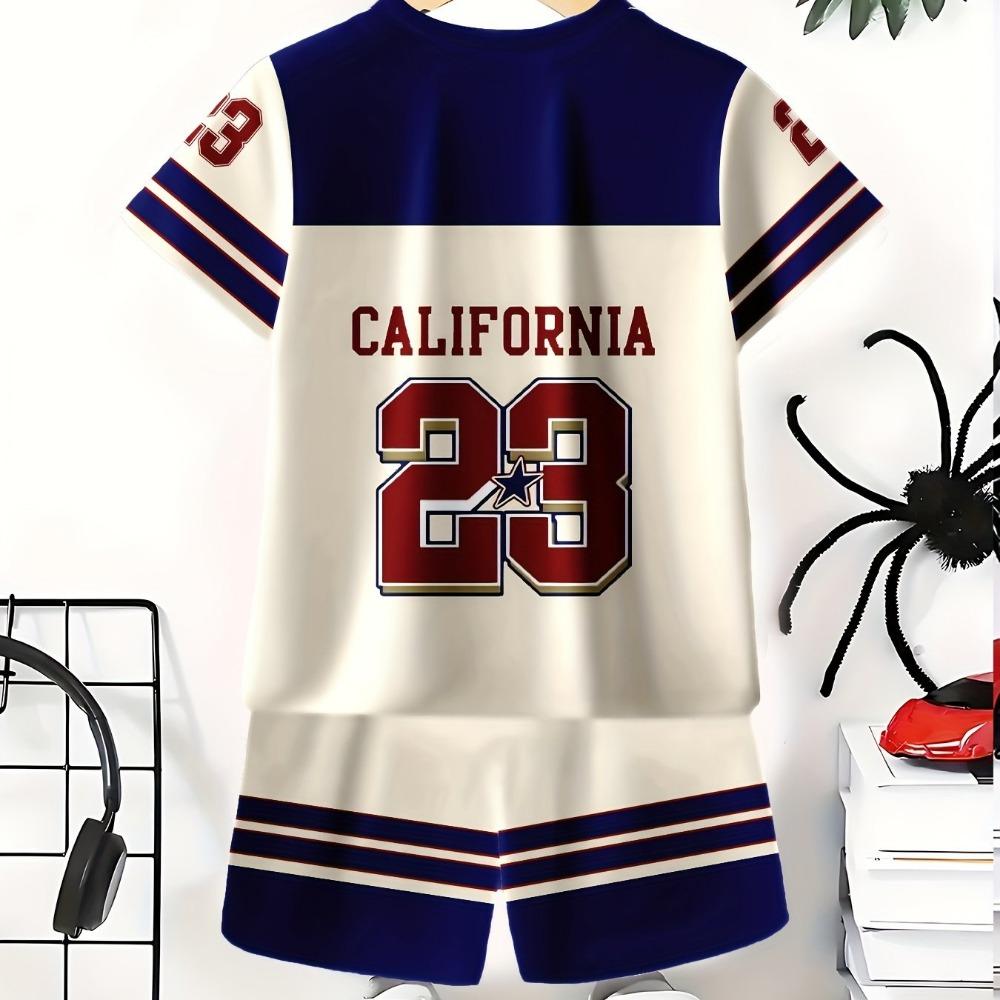 Boys' fashionable 3D printed casual pullover, short sleeved shorts set
