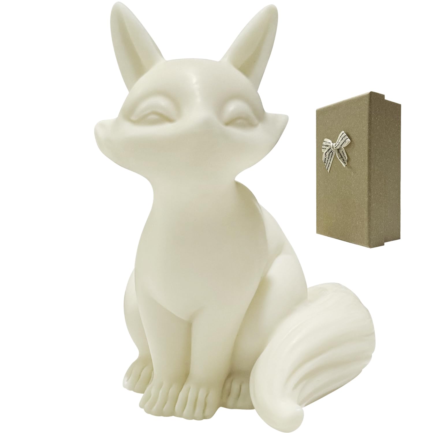 

Umora Fox Figurine Made from Coconut Fruit, Cute Entryway Amulet, Desk Object with Box, Decorative Fox, White, Gift