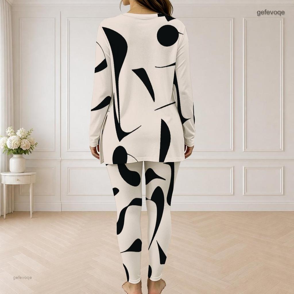 Women Plus Size Pink Orange White Printed Half Zip Long Sleeve Top And Fitted Pants Two Piece Set