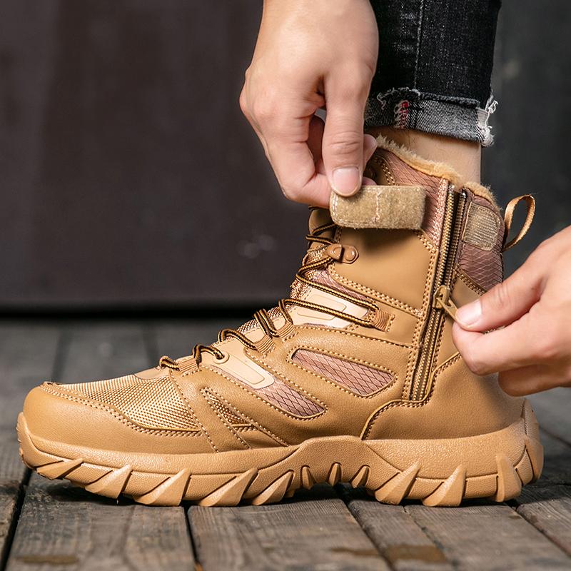 Neue Winter Herren Arbeitsstiefel Dicke Warme Plüsch Schneestiefel Outdoor Rutschfeste Wanderstiefel Hoher Schaft Herren Motorradstiefel Stiefeletten