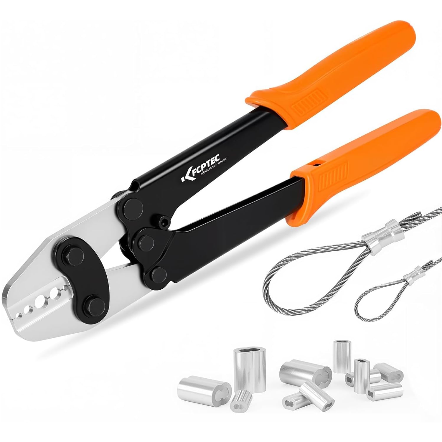 KF CPTEC Wire Rope Crimping Tool 1/16 -3/16 (1.58–5.0mm), Ferrule Crimping Pliers for Aluminum Sleeves and Loop Sleeves, Heavy Duty Crimping Tool for