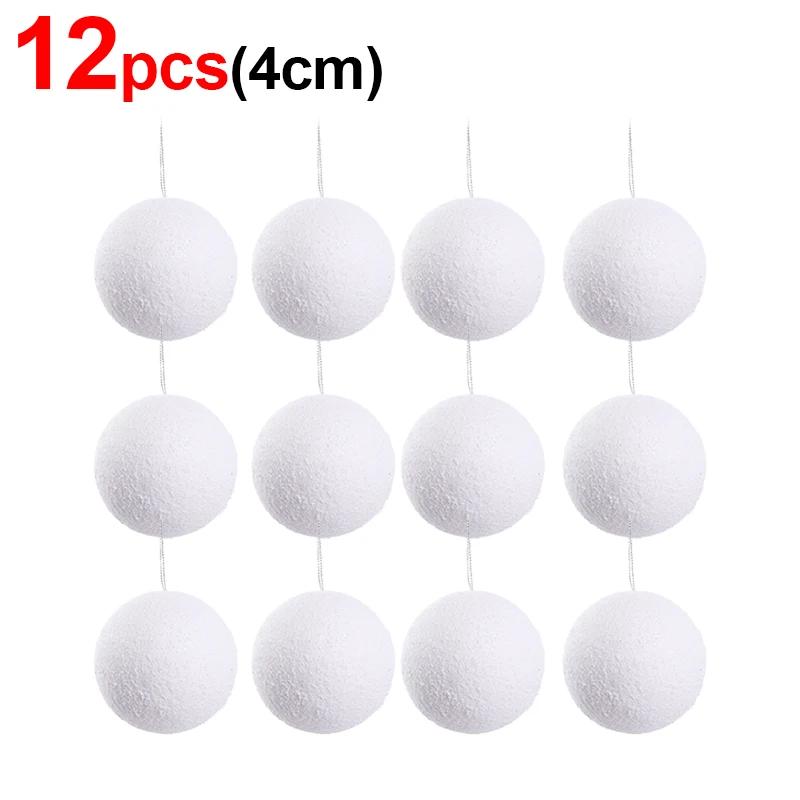 4/6/8cm White Christmas Balls Ornaments Xmas Tree Hanging Pendant Round Foam Snowball New Year Wedding Party Home Decoration