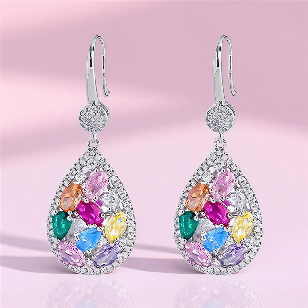 Кристальный Белый Радужный Цирконовый Камень Винтажные Модные Серебристого Цвета Висячие Серьги Для Женщин Шарм Свадьба