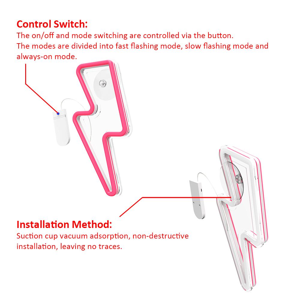 Car LED Atmosphere Creative Lightning-shaped Festival Home Atmosphere Lamp, Stylish Neon-style Design, Multicolor Light Decor