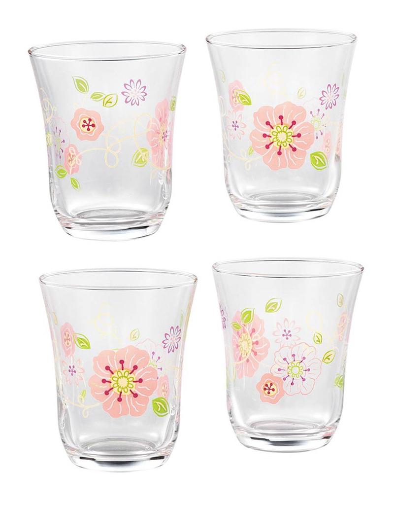 Toyo Sasaki Glass Tumbler Glass Decor Line Tumbler Set Flower Pink 230ml Made in Japan Dishwasher Safe Glass Set Glass Cup Glass Juice Glass Beer