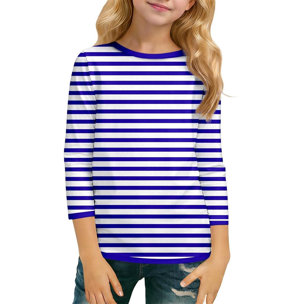 Barnens Vardagliga Mode T-shirt Topp med Trekvartsärm och Rund Halsringning