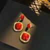 Square pearl earrings temperament fashion diamond-set geometric earrings earrings women
