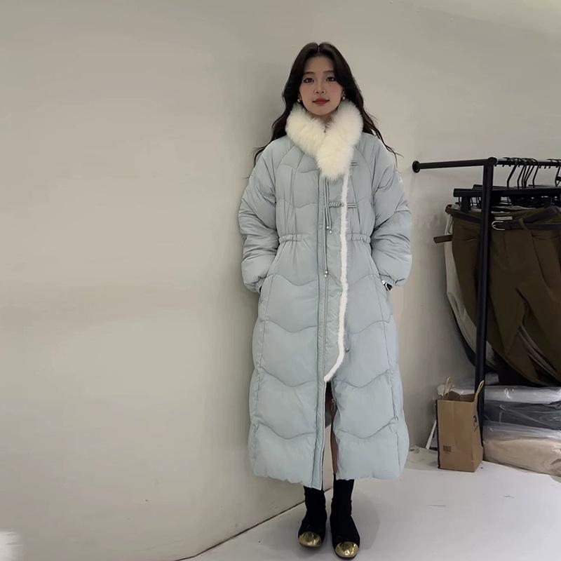 

Лисья брошь-пряжка для шарфа длинный пуховик женский 2025 зимняя мода белый утиный пух утолщенное пальто M baby голубой