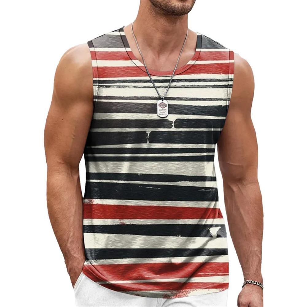 Canottiere a Strisce Colorate Semplici Stampa 3D Uomo Estate Senza Maniche Casual Gilet Sportivo Girocollo Traspirante Magliette Oversize Top