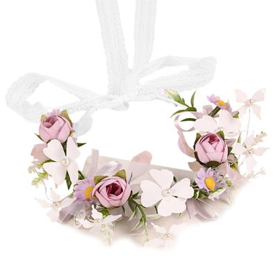Faixas de Cabeça Florais Rosa Estilo Natureza com Folhas de Tecido e Elástico para Eventos ao Ar Livre Femininos Acessórios de Cabelo