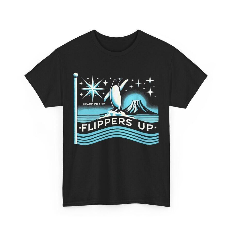 Heard Island Flippers Up Black T-shirt, Penguin Funny T-shirt, Gift For Fans L