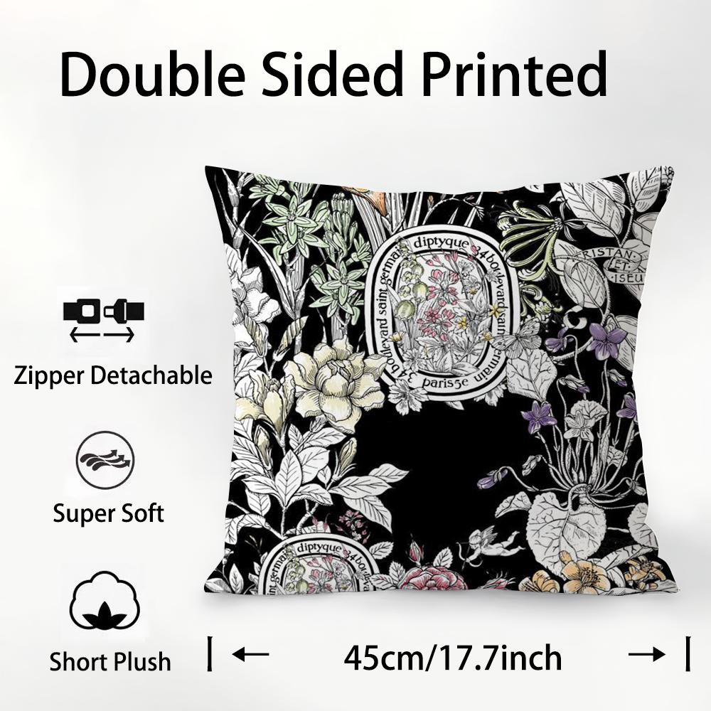 Luxury D-Diptyques Pillow Case Plush Fabric Soft Double Sided Print Sofa Cushion Cover Throw Pillow Covers