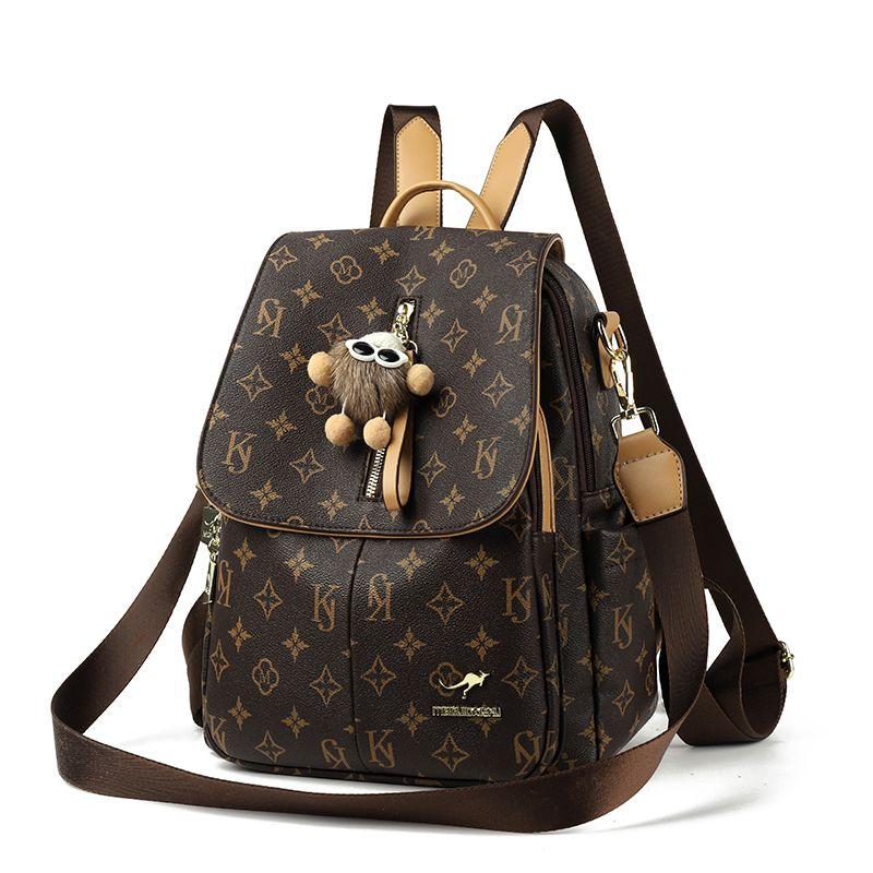 

Brand Kangaroo Leather Backpack Women s 2025 New Versatile Fashion Travel Backpack Large Capacity Mom Bag Soft Leather Brown with apricot