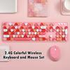 USB Wireless Keyboard and Mouse with Multicolor Round Cute Candy Compatible with Laptops and PCs 2.4G Typewriter-Style Keycaps, Colors, (Pink 2)
