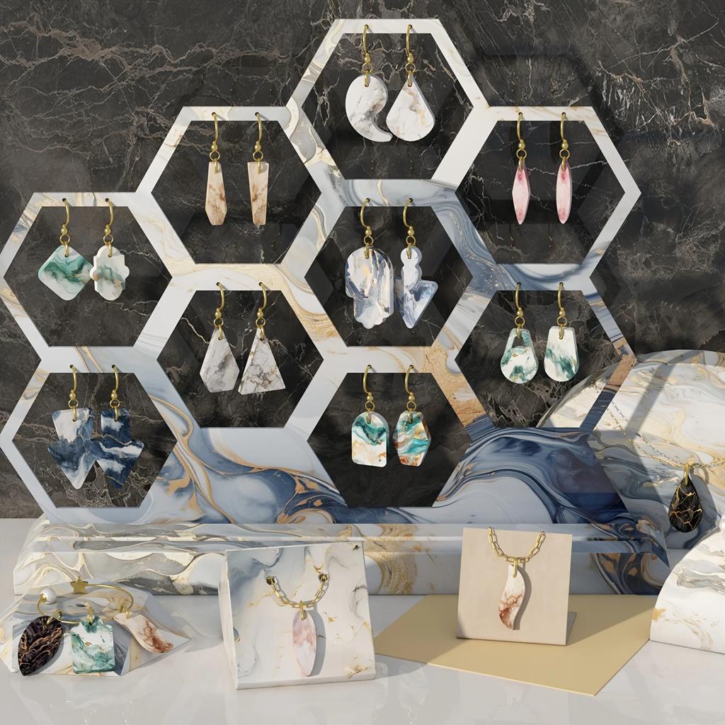 Top Quality Storage Silicone Mold Hollow Hexagonal Earring And Pendant Display Hanging Stand With Bottom Base Silicone Mold