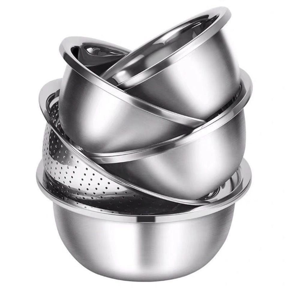 Stainless Steel Kitchen Basin: Seasoning Jar, Mixing Bowl, Oil Bowl, Soup Bowl, Vegetable Washer, Deep Basin, Colander Combo
