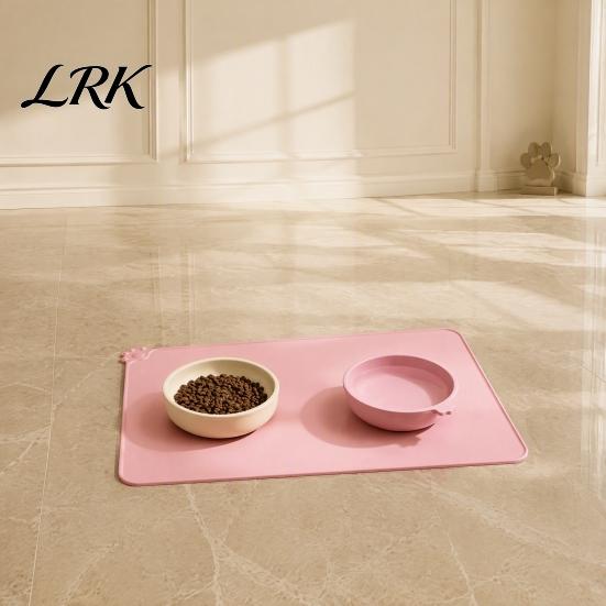 Waterproof Dog Feeding Pad Food Grade Silicone Pet Mat, Anti-Slip Cat Bowl Floor Protector for Pets Insulation Puppy Kitten Raised Edge