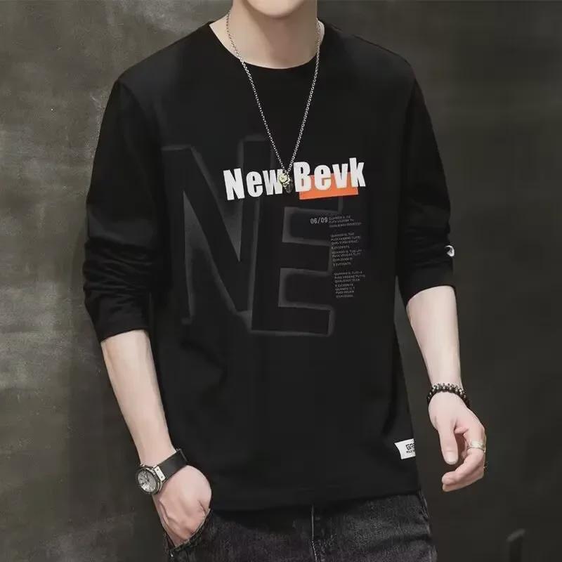 

Новые мужские облегающие футболки с длинными рукавами и круглым вырезом - стильная корейская осенняя мода с надписями 3XL