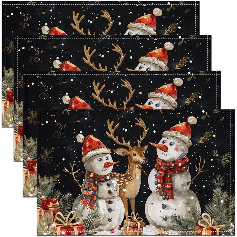 New Christmas Linen Square Placemat - Festive Party Tablecloth Decor, Beautify Coffee Table Mat.