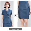 Ensemble jupe et veste à manches courtes gris - Uniforme professionnel pour réception d'hôtel, bureau, bijouterie