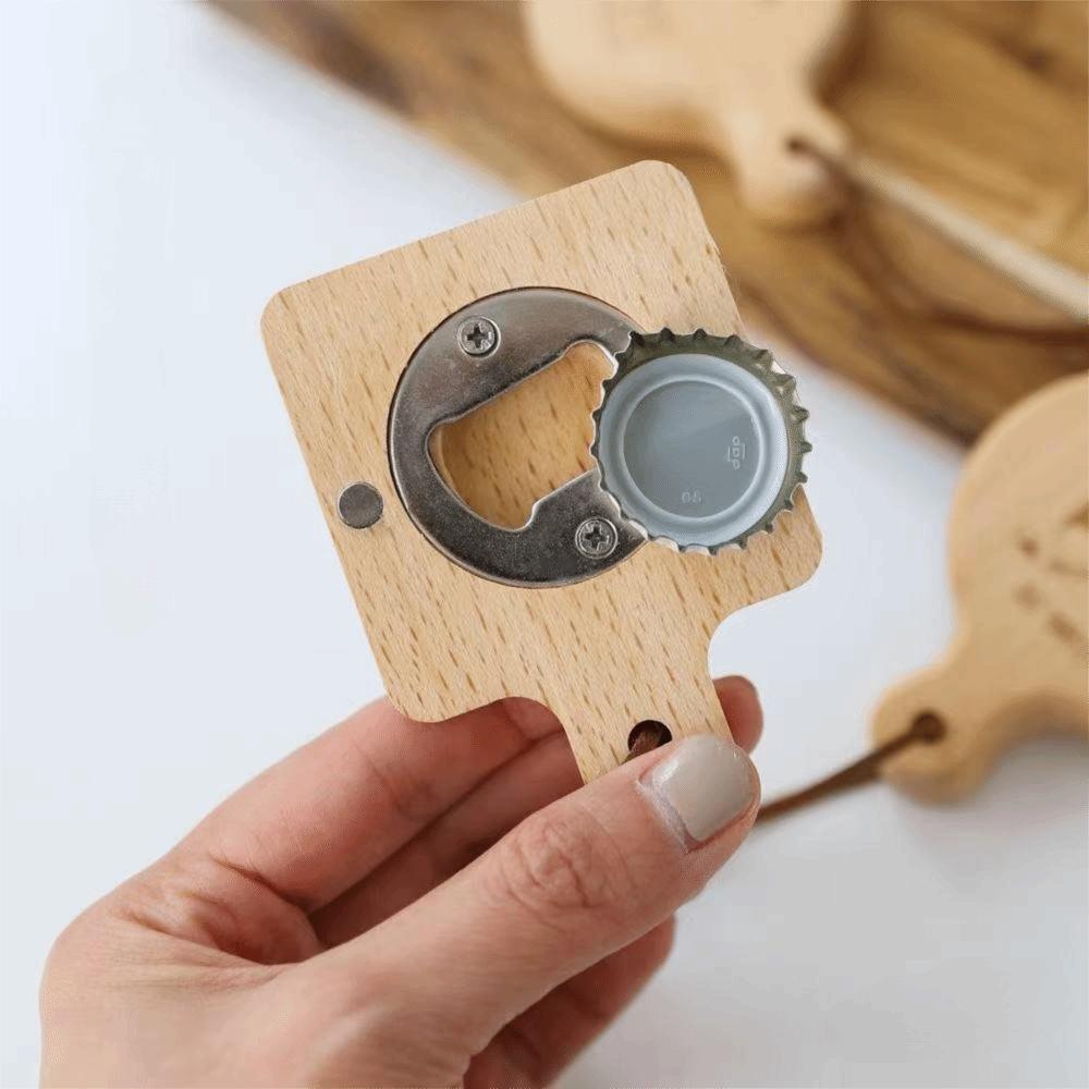 2 Piece Stainless Steel Fridge Magnet Square Refrigerator Magnets Opener Wooden Bottle Opener  Gift