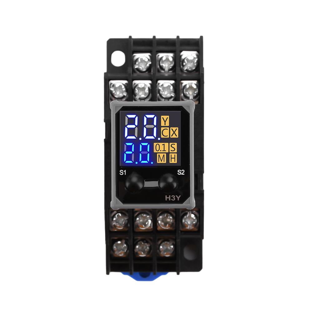 H3Y-2/4 Liquid Crystal Time Relay AC 220V DC 12V 24V Dual Time with Base Small Digital Display Cycle Time Control Delayer
