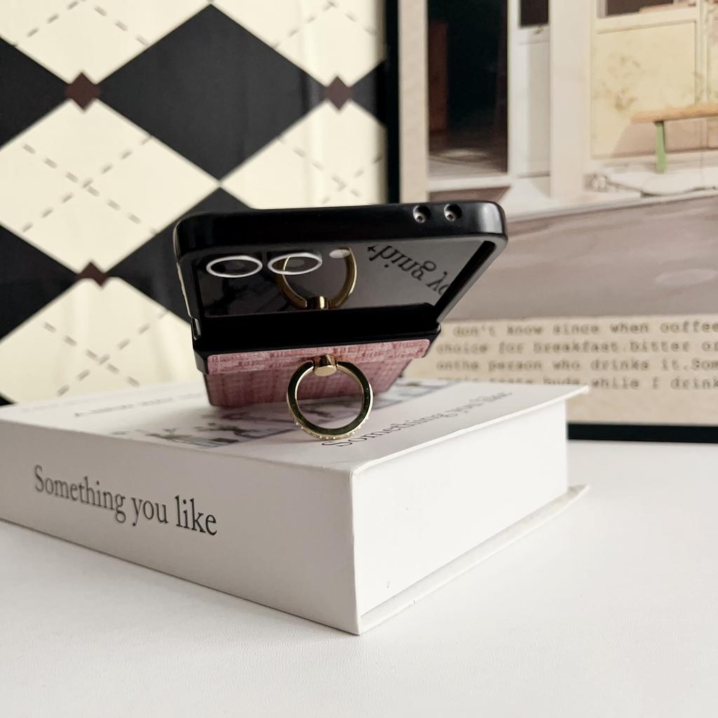 For Samsung Galaxy Z Flip7 5G Case Vintage Woven Pattern PU + TPU Phone Cover with Ring Holder