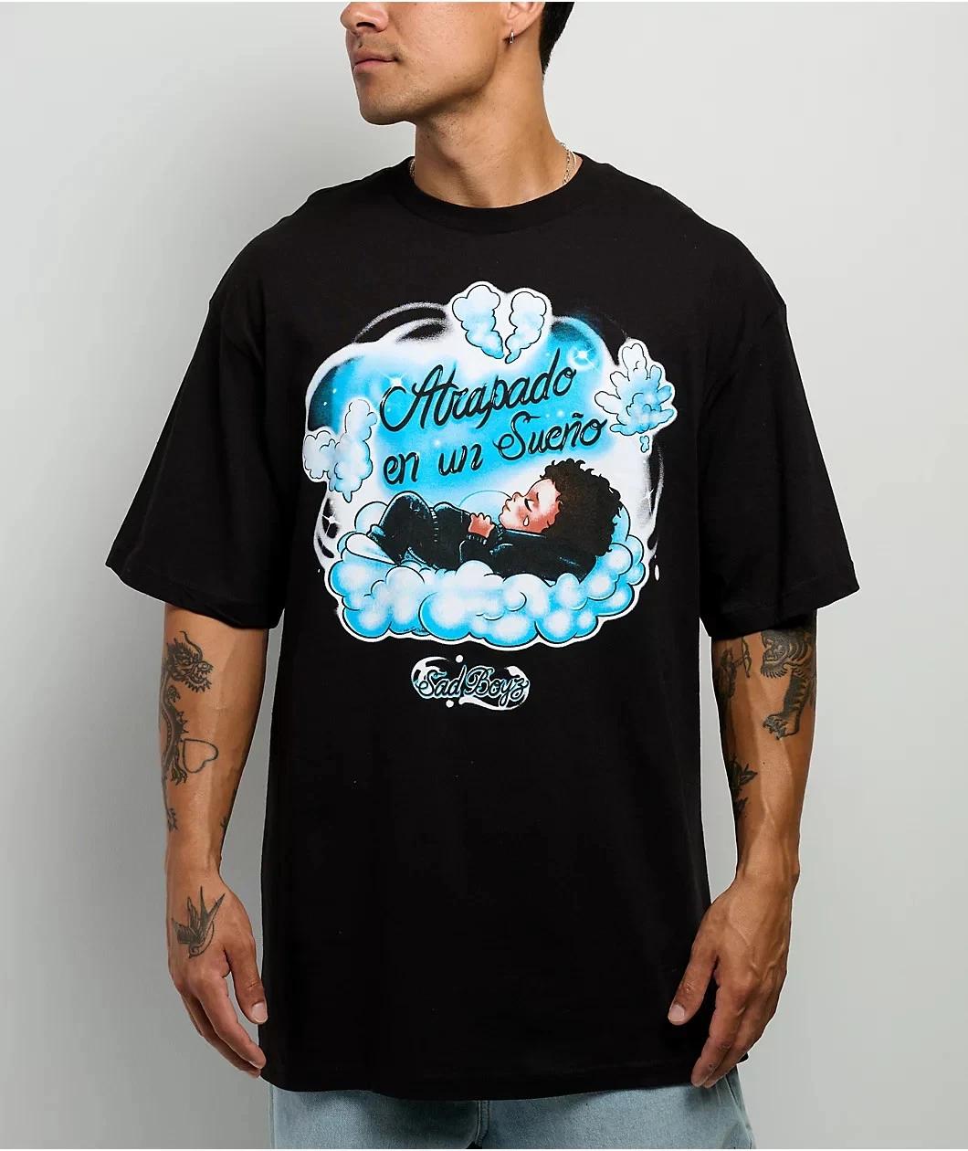 

$AD BOYZ by Junior H In The Clouds Black SAD Boyz Black Shirt New XL 2XL 3XL M