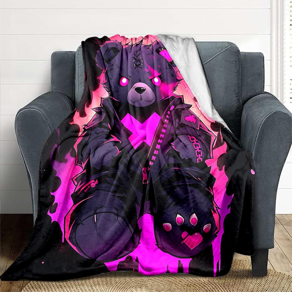 1pc Bear Print Blanket   Lightweight Flannel Throw Blanket For Sofa, Bed, Living Room, Office, Outdoor Travel, Camping