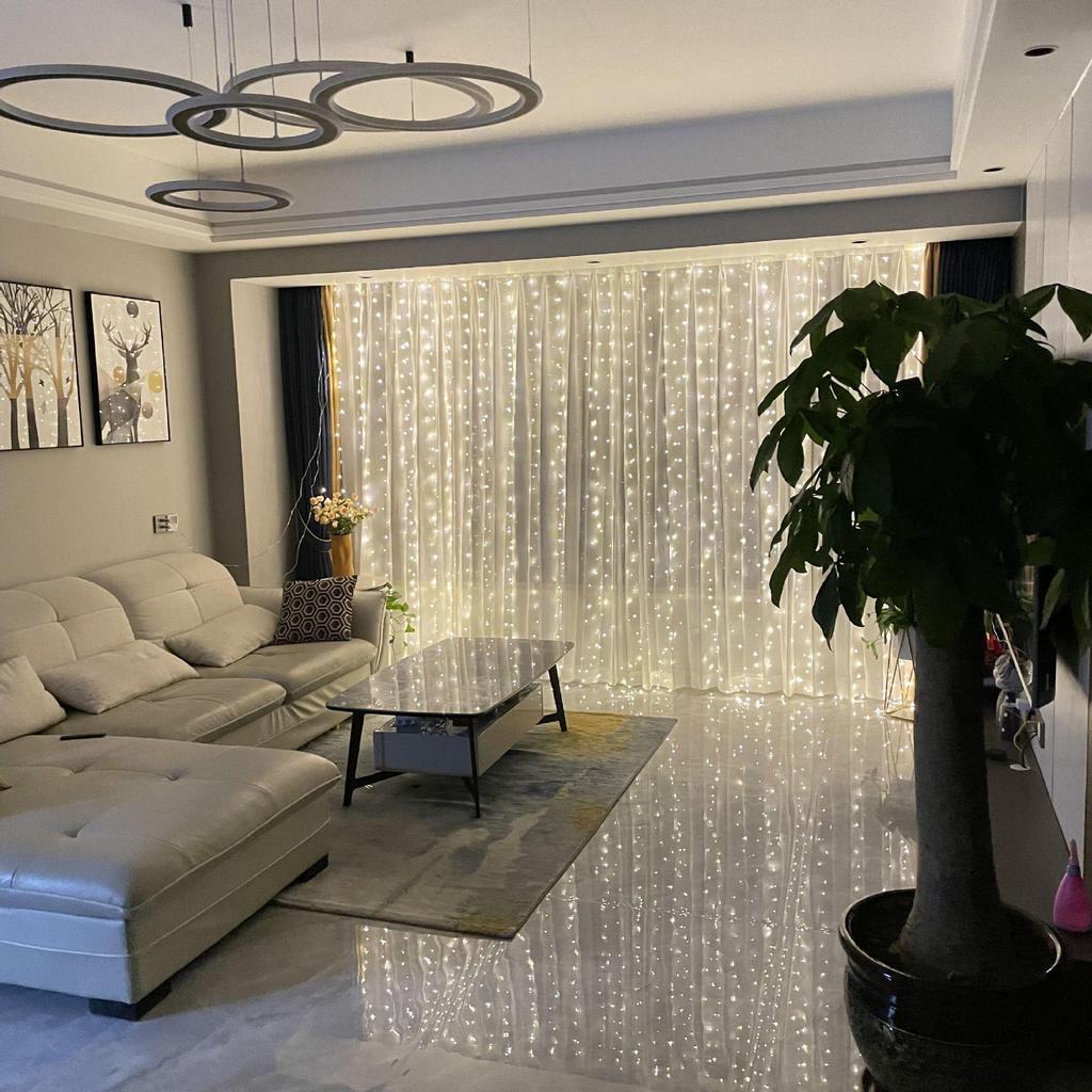 3x3m LED Copper Wire Curtain Lights with Hook & Remote Control for Bedroom