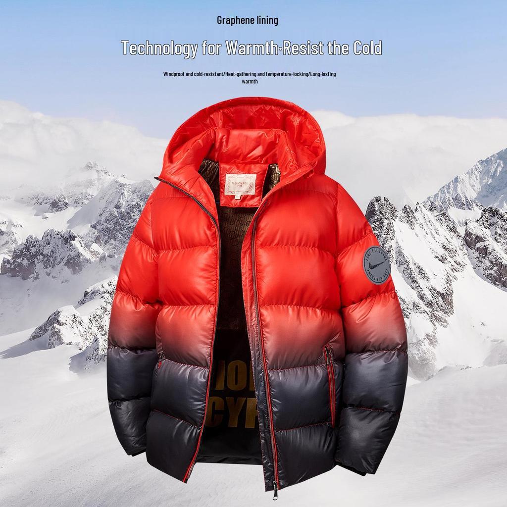 Zimní péřová bunda s kapucí pro chlapce s grafenovým ohřevem – Silný, teplý bavlněný kabát pro starší děti