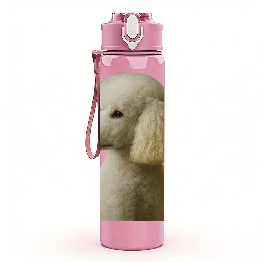 1PC Elegant White Poodle Dog 750ml Color Plastic Sports Water Bottle Leakproof Flip Straw Lid Suitable for Sports Office Home Use