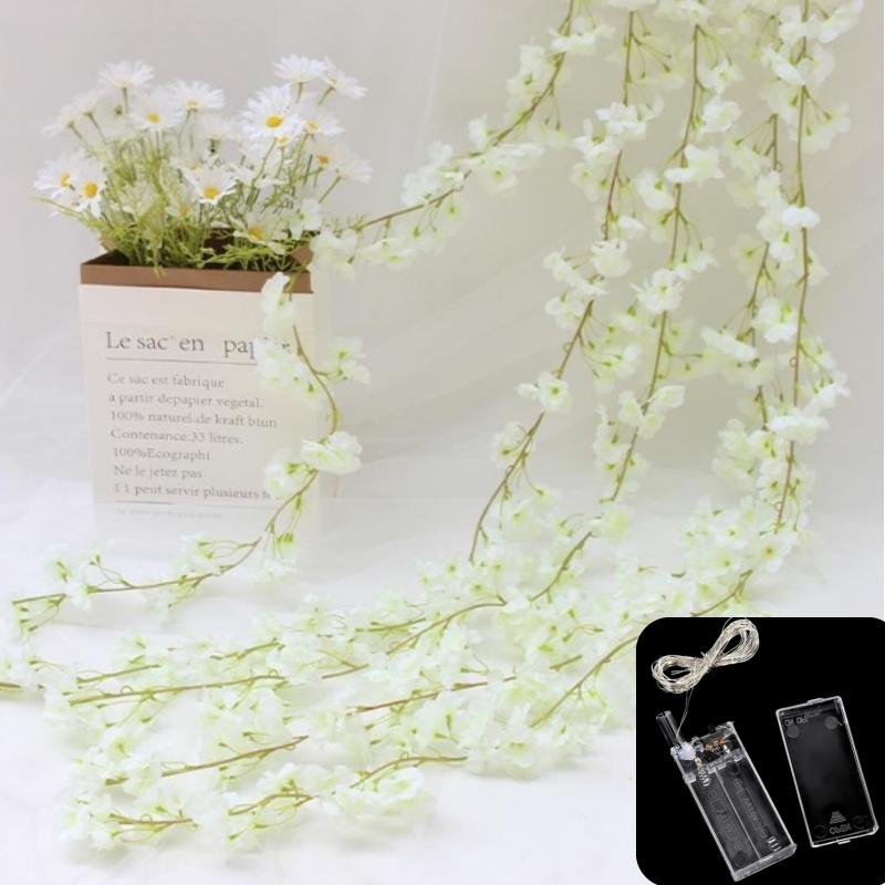 

180СМ Искусственная лоза из цветов сакуры для свадебного украшения, садовая арка, декор для дома, комнаты, вечеринки, свадебный, искусственный шелк, уличный орнамент 2M20LED