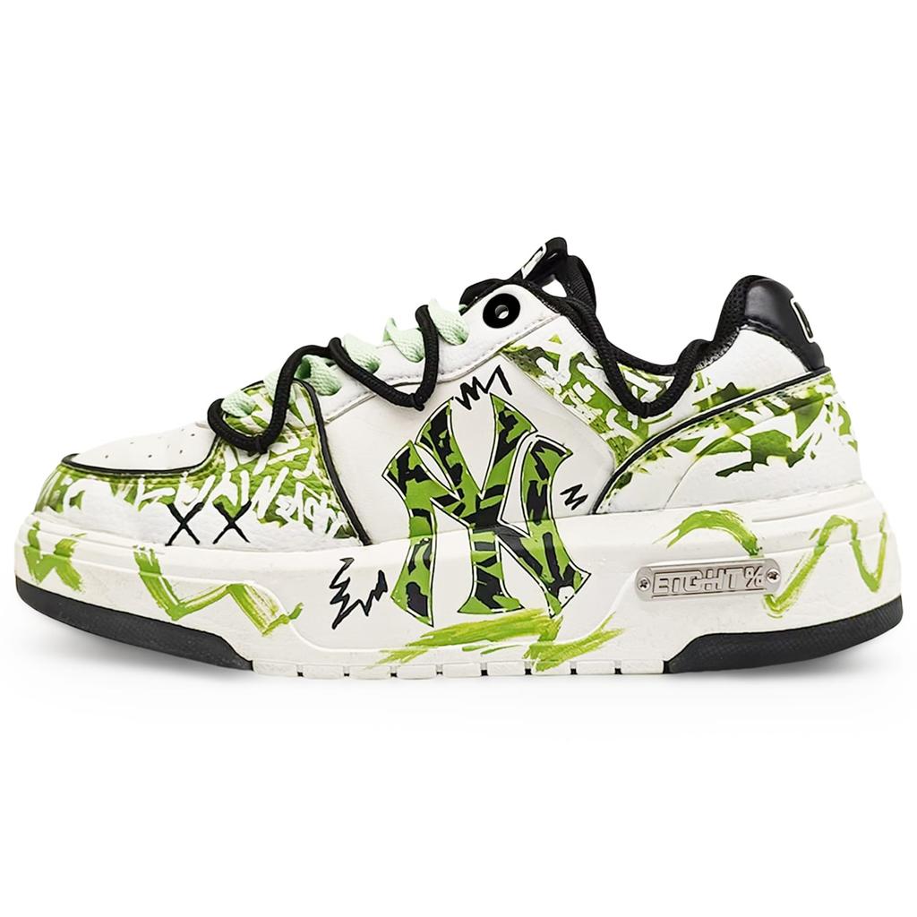 MLB Chunky Liner Abrasion Resistant Low top Skateboard Shoes Unisex White Green 3ASXCA12N-50WHS(Team486- 2 S)