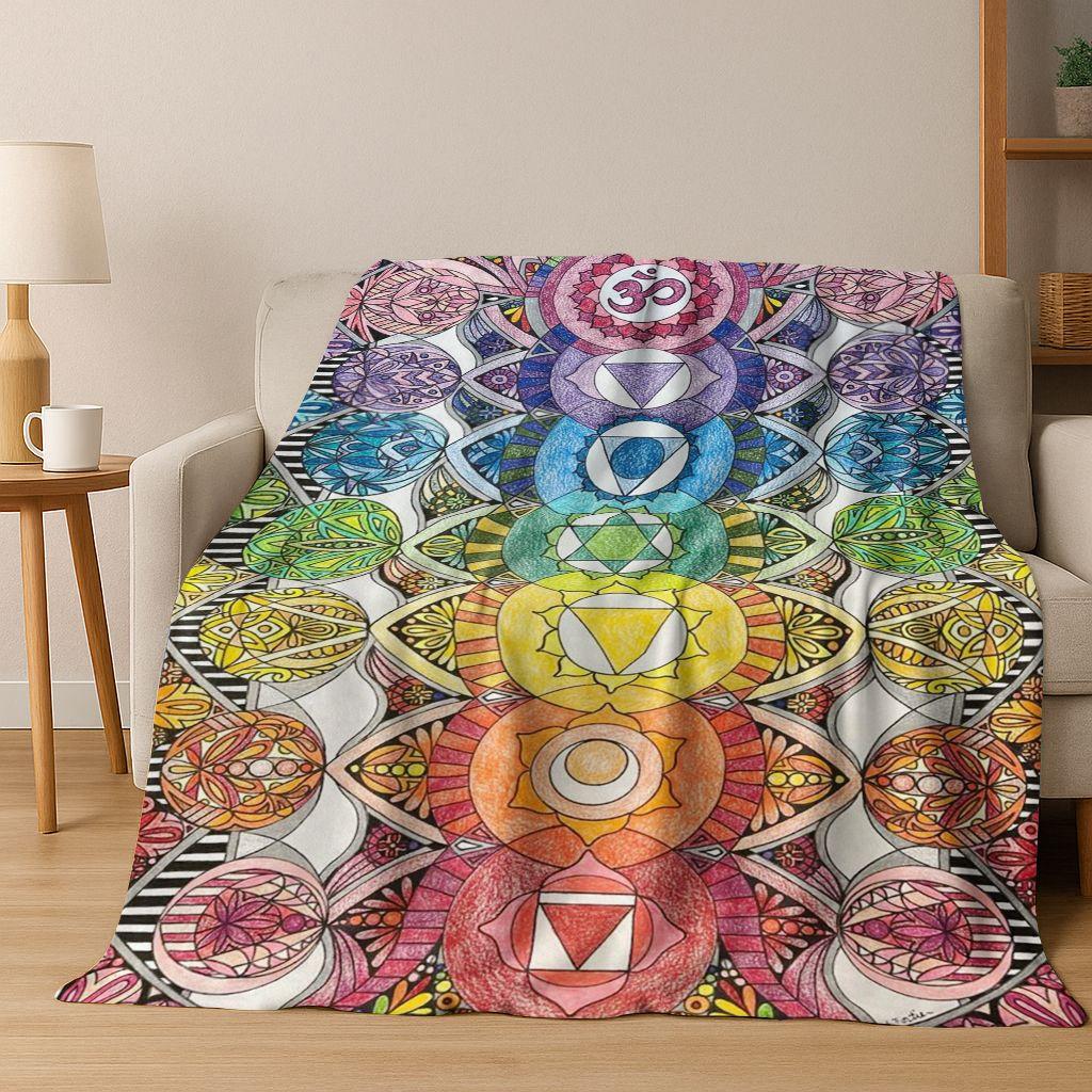 Bohemia Yoga chakra Mandala Spirit Meditation Flannel Blanket,Cozy Soft Throw Blanket for Home Bedroom Bed Sofa Cover Gift Kid