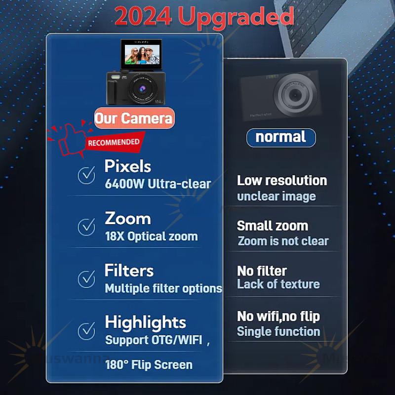 64MP 180° Flip Screen Selfile Camera WIFI 4K Digital Camera Small Portable 18X Digital Zoom Vlog Camera