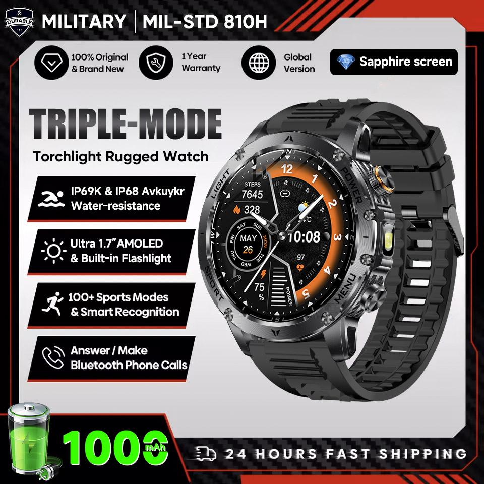 

New TANK T3 Military 1000mAh Battery Smart Watch Men AMOLED Sport Fitness LED Flashlight IP69K Waterproof Call Smartwatch Military 1000mAh Bty чёрный